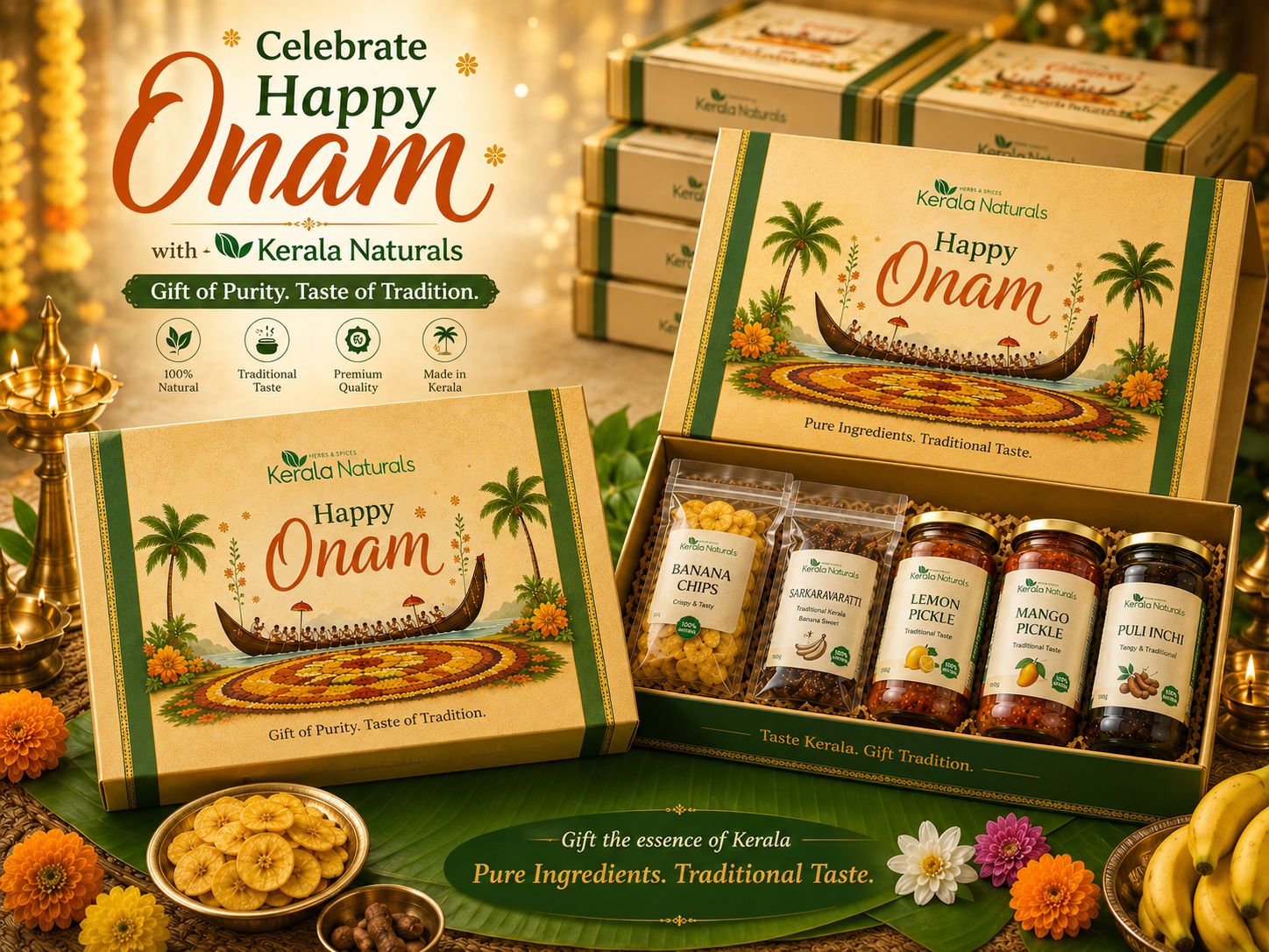 Kerala Naturals Onam Gift Pack | Premium Kerala Traditional Gift Hamper | Authentic Festive Gift Box | Corporate & Family Onam Gifts
