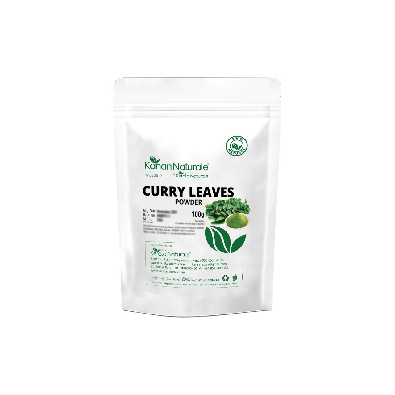 100% Pure Curry Leaves (Murraya koenigii) Powder - 100 gm - Kerala Naturals